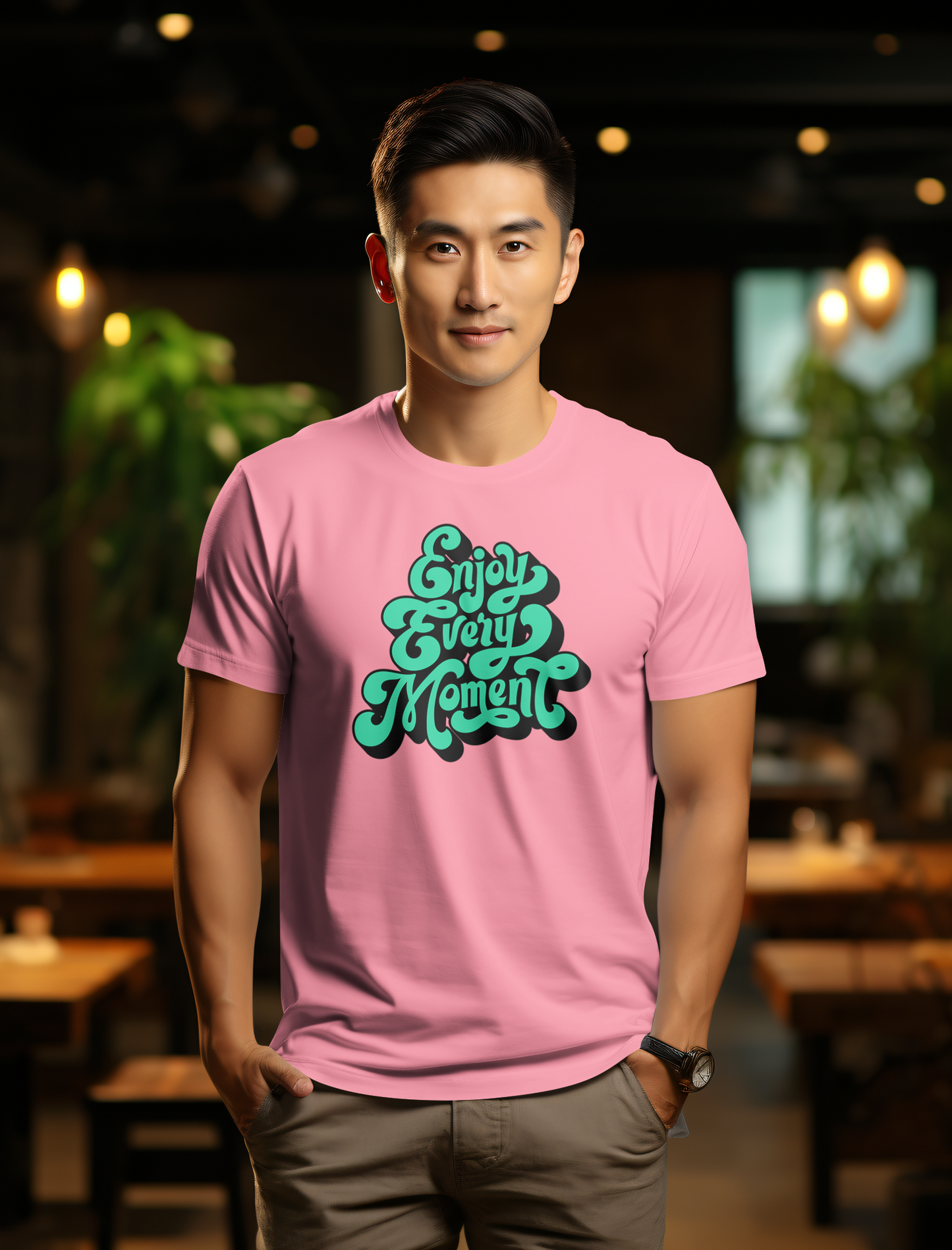 DTF Printed Tshirt "Enjoy Every Moment" - Multicolour Cotton Tshirt