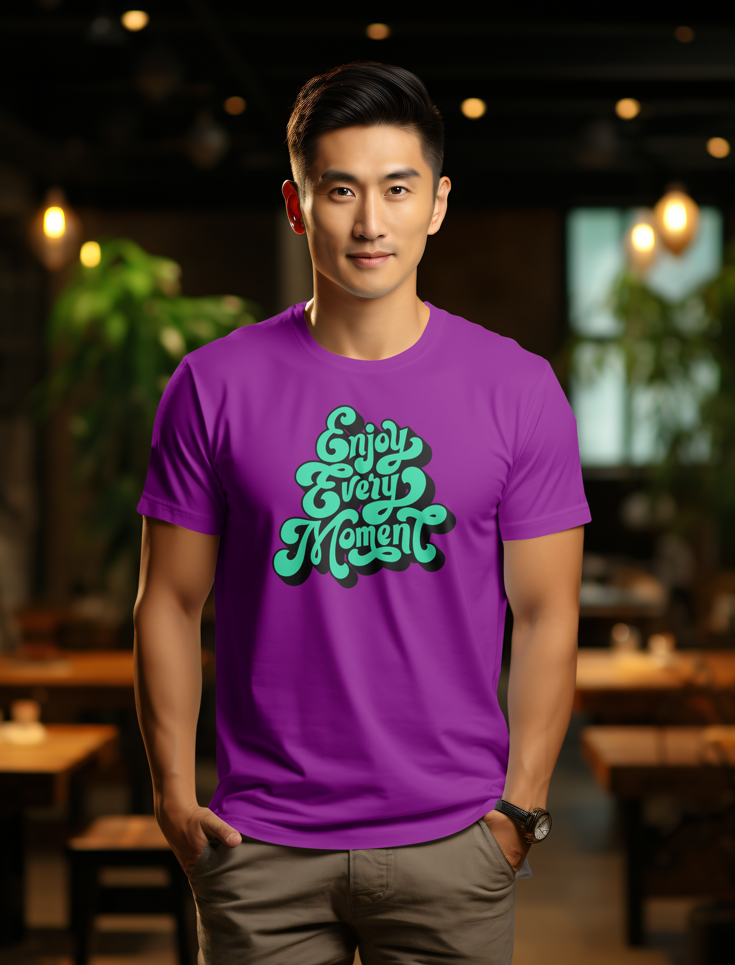 DTF Printed Tshirt "Enjoy Every Moment" - Multicolour Cotton Tshirt