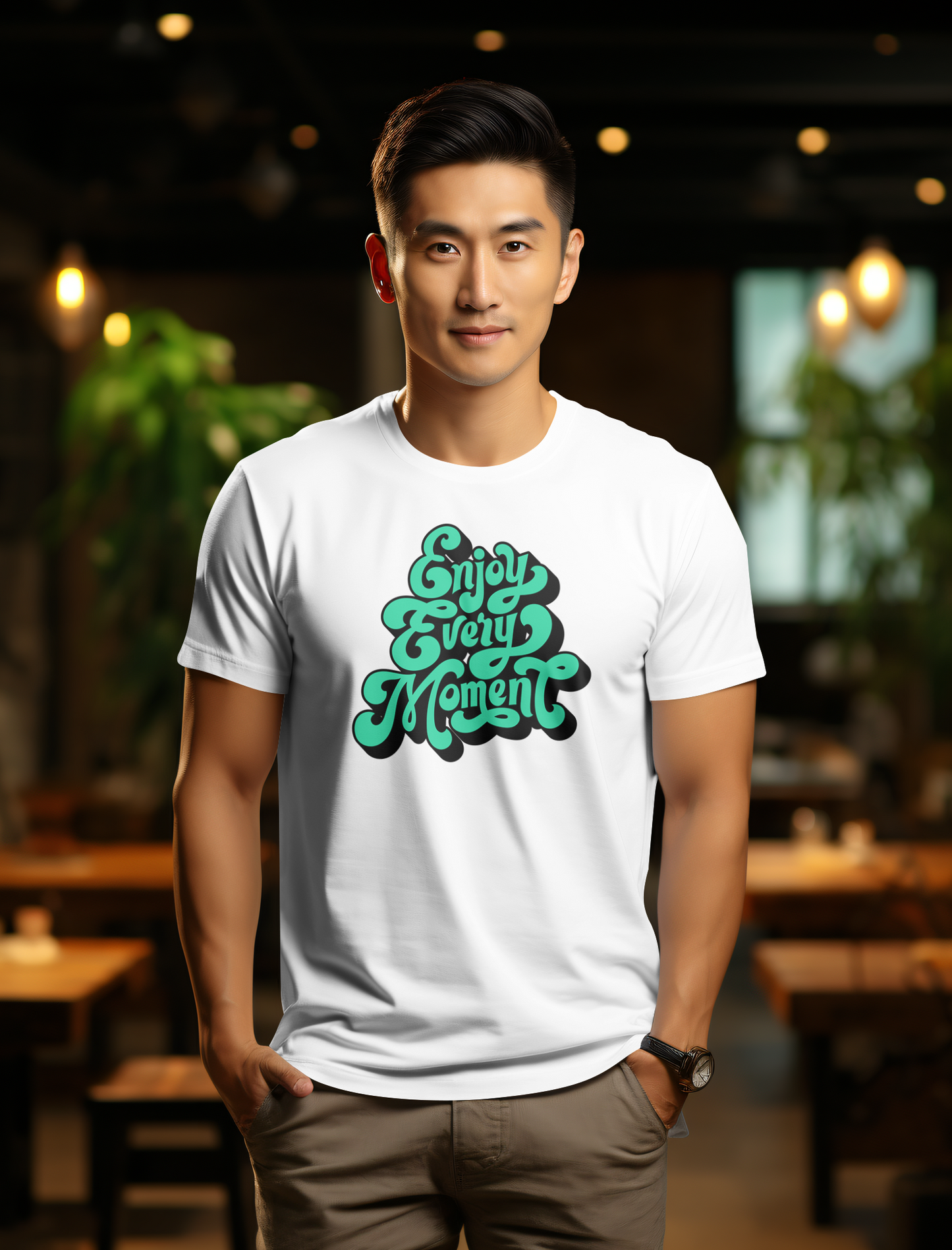 DTF Printed Tshirt "Enjoy Every Moment" - Multicolour Cotton Tshirt